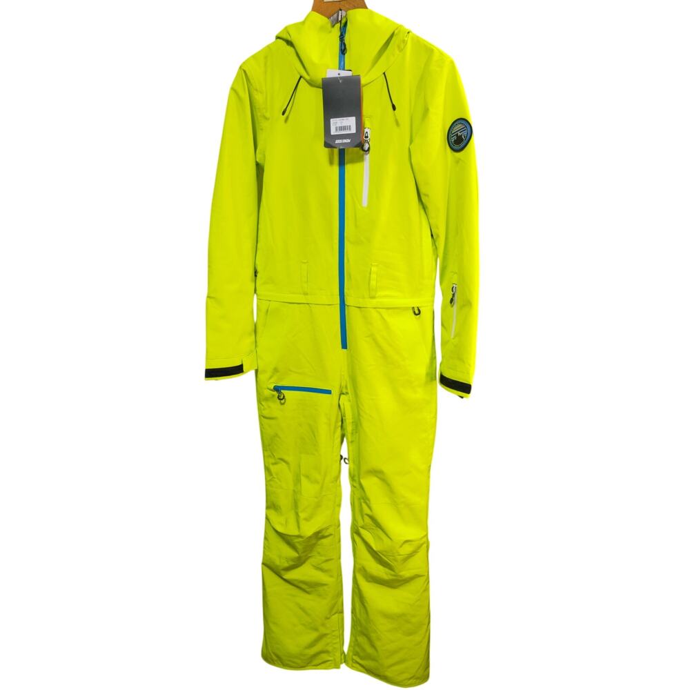 GSOU SNOW One Piece Ski Suit Small Neon Yellow Waterproof Hooded Snowsuit NWT